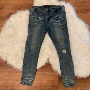 THRT Jeans 36 x 31.5 Distressed Paint Splatter Streetwear Sz 38 Y2K